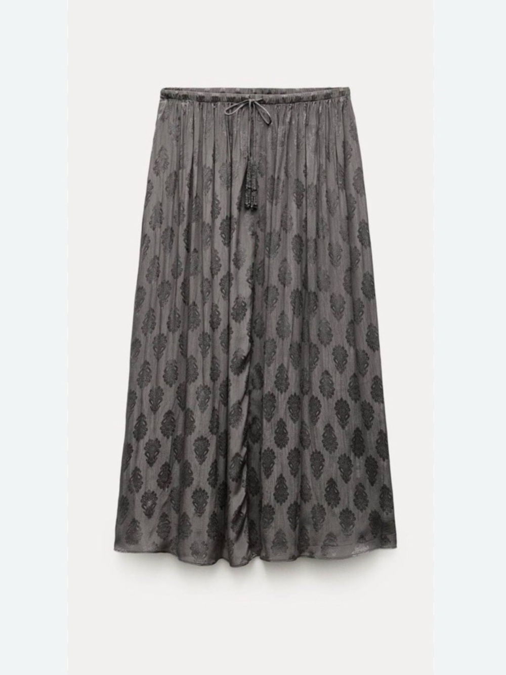 Women's ZARA Gray Patterned Maxi Skirt with Drawstring Waist NWOT